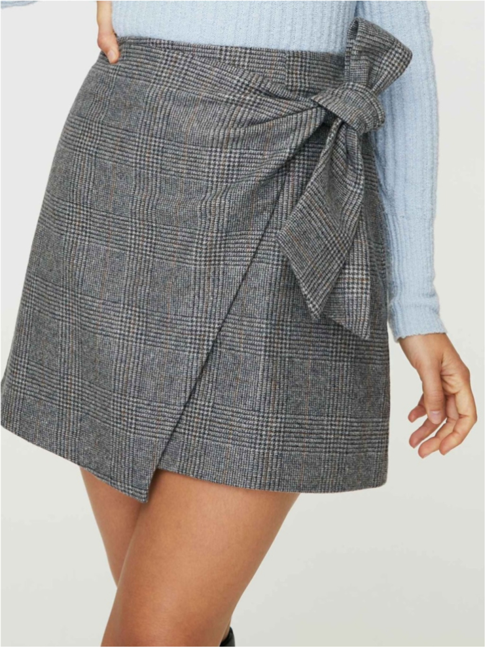 Wilfred Wrap-Front Skirt Size 2 Lt Grey Glen Chk W Org Aritzia